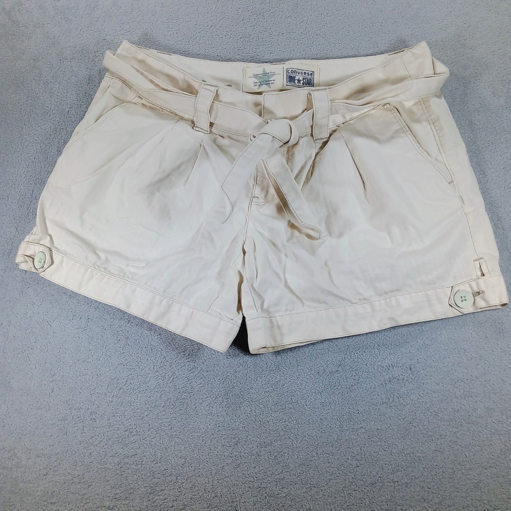 Converse Womens One Star Cream Size 6 Belted Cotton Utility Shorts